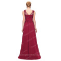 Grace Karin Plus Size Sleeveless V-Back Wein Red Chiffon Abendkleid für Fat Women CL007555-5